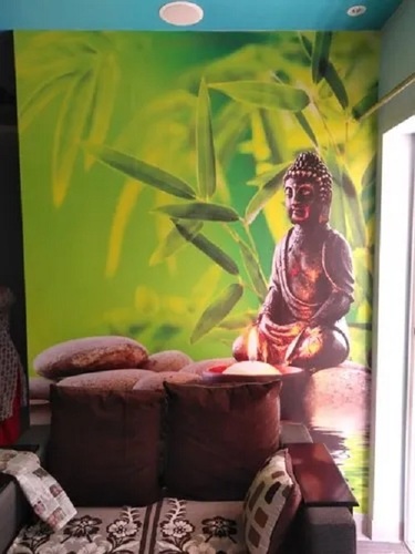 Waterproof Type Printed Pvc Buddha Design Wallpaper For Room Decoration