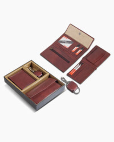 Silver Rectangular Shape Brown Leather Promotional Corporate Gift