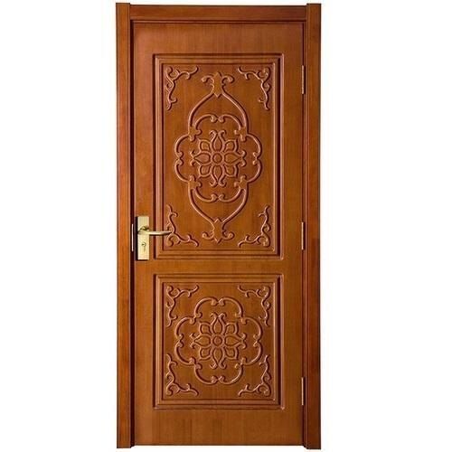 Brown 1.25 Inch Thickness Floral Design Teak Wood Hinged Carved Wooden Door