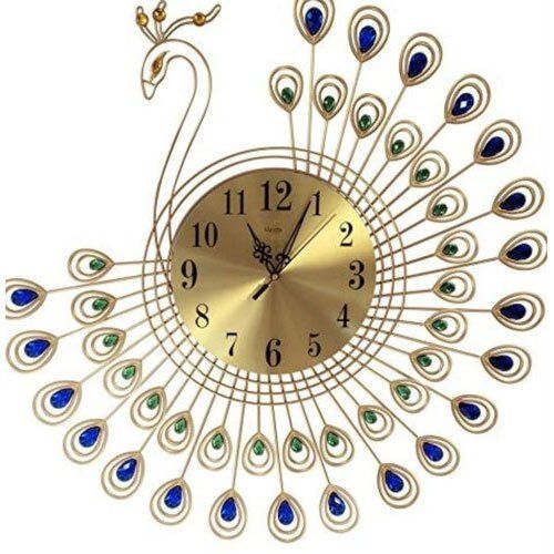 Multi Color 500 Gram Weight Beautiful Peacock Metal Wall Clock For Home And Office Use