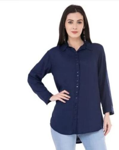 Multi Color Full Sleeves Rayon Fabric Plain Pattern Regular Fit Ladies Shirts 