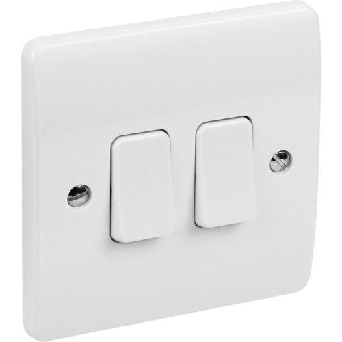 Rectangular Shape 2 Module White Plastic Electrical Switch