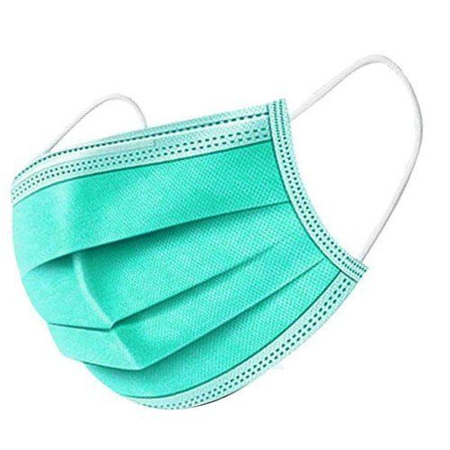 Disposable Plain Green 3 Layer Cotton Face Mask With Earloop