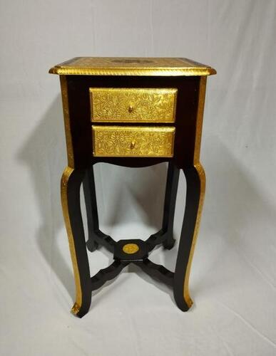 Handcrafted Multipurpose Decorative Golden Finish Wooden Table With Double Drawer