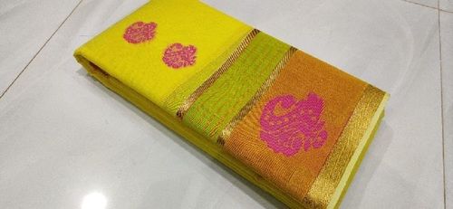 Lemon Yellow Festive Wear Lightweight Jacquard Cotton Silk Fancy Saree