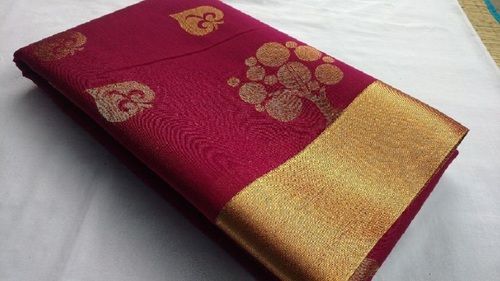 Maroon And Golden Festival Wear Lightweight Printed Silk Cotton Traditional Saree