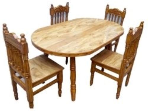 Polished Finish Handmade Indian Style Oval Modular Wooden Dining Table Set  No Assembly Required