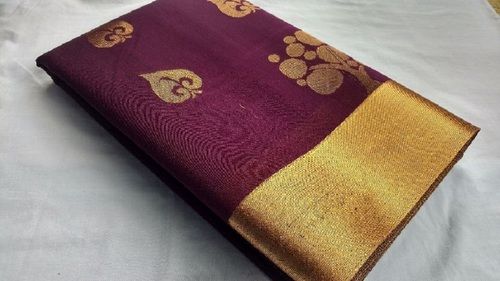 Purple And Golden Festival Wear Lightweight Printed Kotta Cotton Traditional Saree