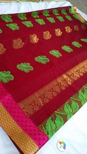 Red Festival Wear Lightweight Printed Cotton Silk Traditional Designer Saree