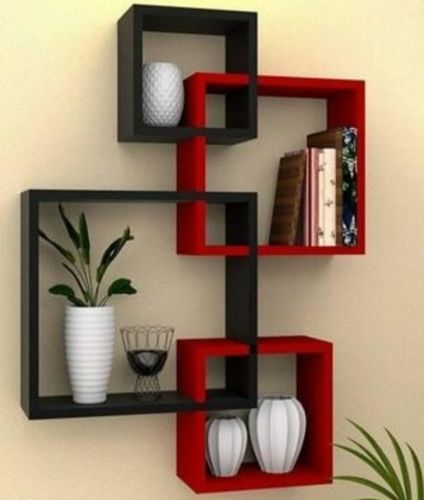 Polished Brown Red Living Room Wall Shelf Rack