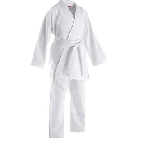 Skin Friendly Breathable Plain White Cotton Karate Dress With Belt