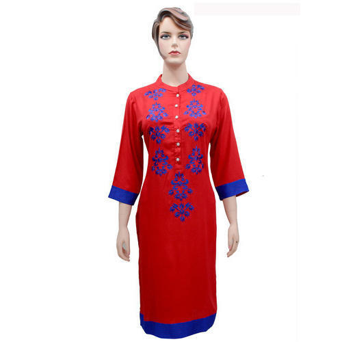 Casual & Regular Wear Embroidered Rayon Kurti Having With Resham Embroidered & Button