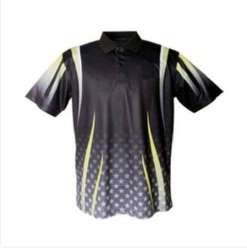 Men Printed Nylon Short Sleeve Polo Neck Dry Fit Sports Wear T-shirt