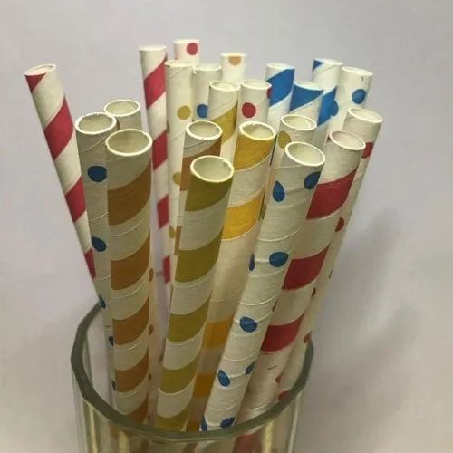 Multicolor Disposable Round Striped Paper Straws For Event And Party