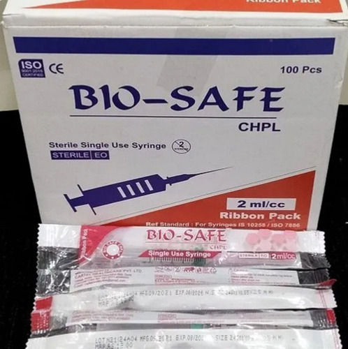 Bio-Safe Disposable Sterile Syringe 2ml/CC For Single Use Only, 100 Pieces Pack