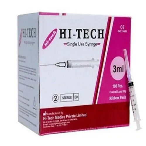 Hi-tech 3ml Disposable Sterile Syringe With Needles For Single Use Only, 100 Pieces Pack