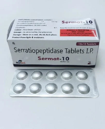 Sermat-10 Serratiopeptidase 10 MG Painkiller Tablet, 10x10 Alu Alu