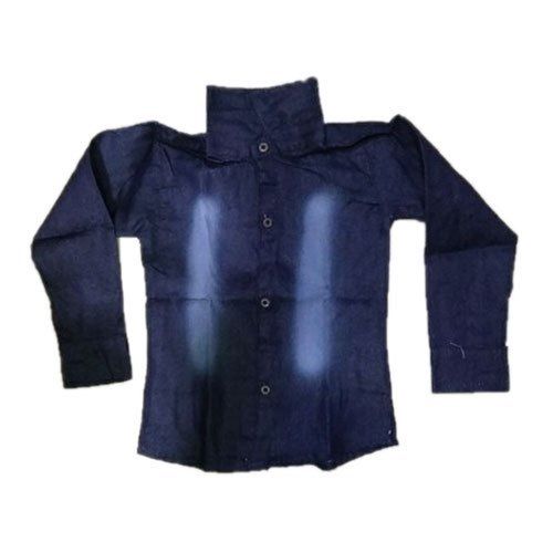 18-22 Cm Plain Casual Wear Full Sleeves Button Closure Denim Shirt For Kids Age Group: 8-14