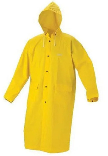 PVC Long Raincoat - XL Size, Bright Yellow | Waterproof, Detachable Hood, Front Pocket, Soft-Touch Comfort