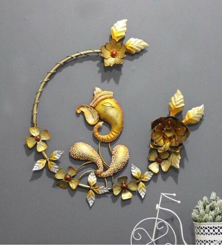 Solid Pattern Golden Ganpati Metal Wall Art For Home Decoration