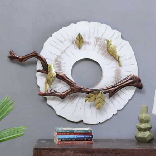 White, Brown And Golden Metal Bird Wall Art For Home Decoration