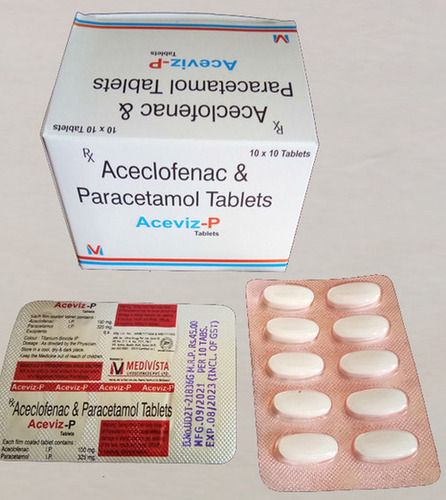 Aceviz-P Aceclofenac And Paracetamol Painkiller Tablet, 10x10 Blister