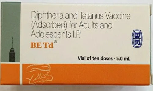 BE TD डिप्थीरा और टेटनस टॉक्सोइड वयस्कों और किशोरों के लिए अधिशोषित I.P. 5ml