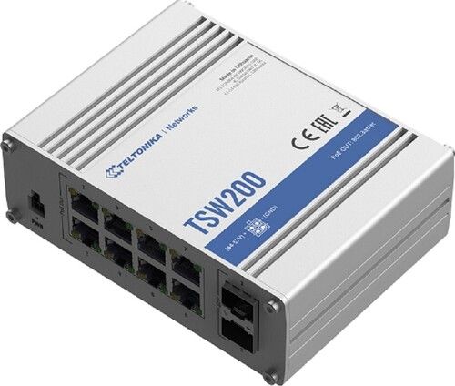 TSW200 - औद्योगिक ईथरनेट स्विच - 8 X लैन/8 गीगाबिट/2 X Sfp/8 PoE/7-57 Vdc बिजली की खपत: 5.5 वाट (W) 