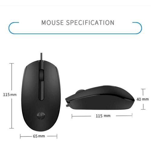 HP M10 Wired USB Mouse with 3 Buttons 1000DPI Optical Tracking and Ambidextrous Design