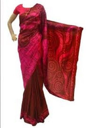 Silk Material Printed Pattern Traditional Wear Occasion Ladies Batik Saree 