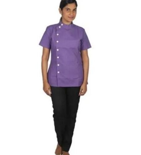 Multi Color Half Sleeves Polyester Fabric Collar Neck Button Closure Regular Fit Ladies Spa Uniform Liquid