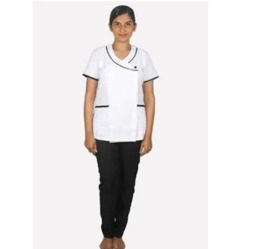 Multi Color Half Sleeves Polyester Fabric V-Neck Regular Fit Ladies Spa Uniform