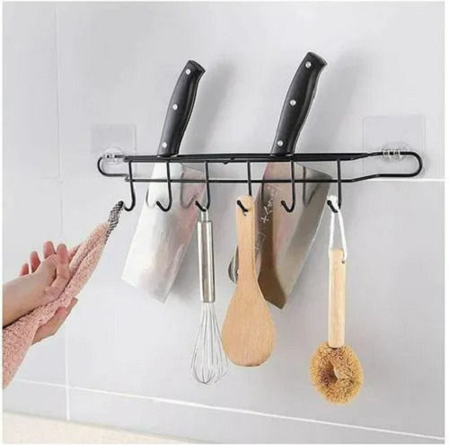 Household Metal Black Finish Wall Mount Kitchen Knife Holder With Hook