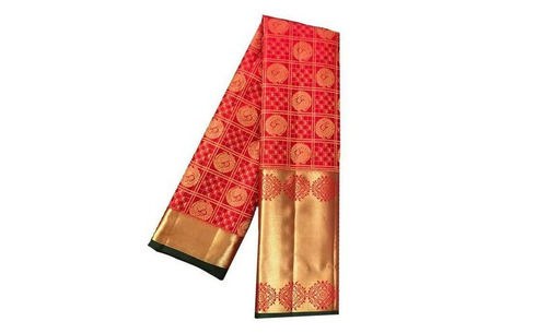 Ladies Traditional Wear Embroidered Zari Work Red Silk Sarees