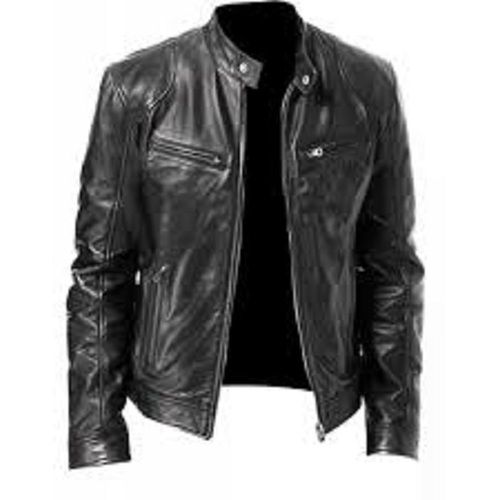 Breathable Mens Washable Full Sleeve Regular Fit Casual Black Leather Jackets