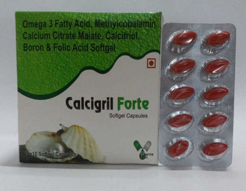 CALCIGRIL-FORTE Omeg-3 Fatty Acid (EPA+DHA), Methylcobalamin, Calcitriol, Calcium Carbonate, Folic Acid Softgel Capsules, 10*10 Capsules Blister Pack