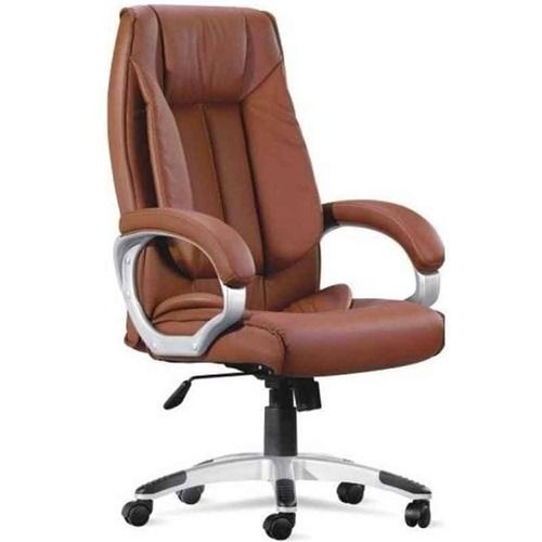 Semi-Automatic Non Foldable Brown High Back Office Chair With Fixed Arms