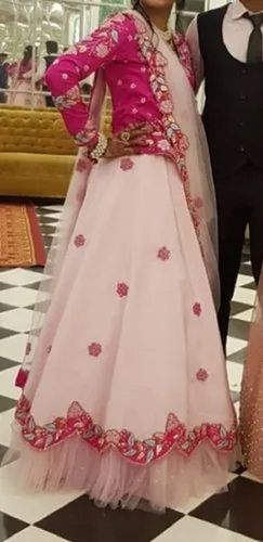 Upvc Pink Long Sleeve Round Neck Party Wear Embroidered Fancy Lehenga Choli