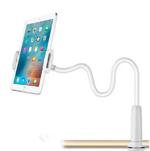 Strong And Durable Plastic Lightweight Rotatable Flexible Long Arm Mobile Holder - Plastic Material, White Color | 360-Degree Rotation, Long Arm Flexibility, Soft Silicone Tip