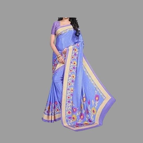 Lightweight And Comfortable Ladies Party Wear Printed Silk Lavender Saree With Blouse Pieces