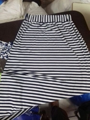 Girls Black And White Regular Fit Skin Friendly Casual Wear Striped Long Skirt