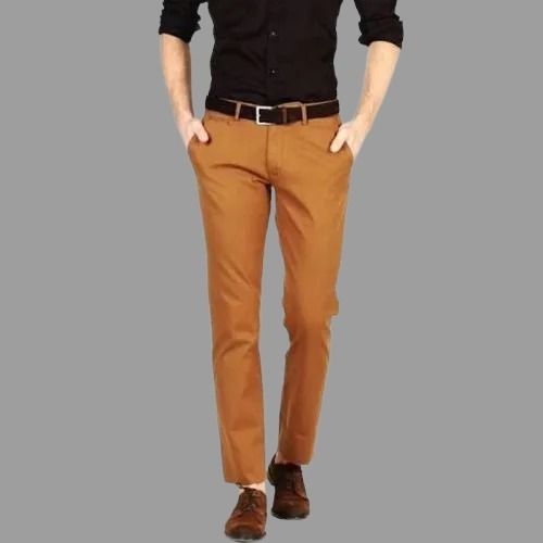 Trousers With Belt Loop - Light Brown Plain (Stretchable) | Zeve Shoes