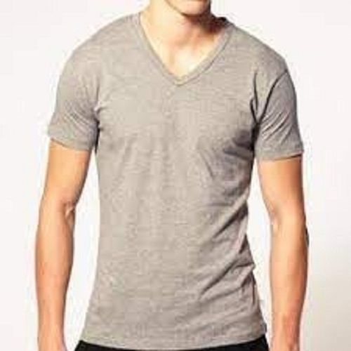 Lightweight Mens V Neck Short Sleeve Plain Grey Cotton Regular Fit T Shirt Easy To Wear