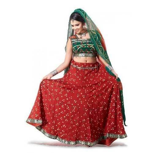 Red And Green Sleeveless Round Neck Party Wear Printed Cotton Ghagra Choli Application: Oil Pipe