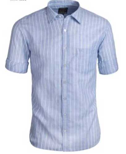 Casual Wear Mens Short Sleeve Plain Blue Cotton Shirt