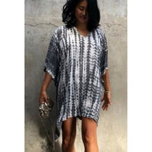 Ladies Tie And Dye Printed V Neck Short Sleeve Casual Wear Short Kaftans