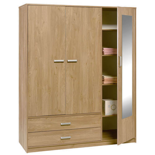 Wooden And Glass Almirah With Key Locked For Bedroom