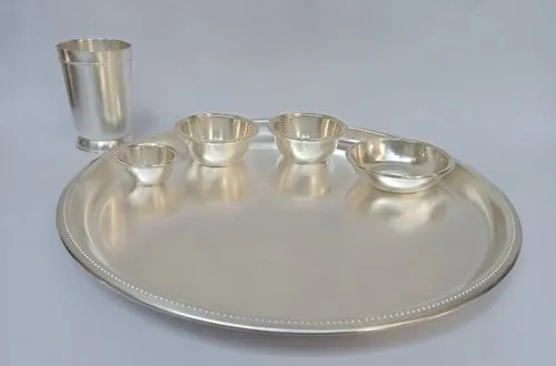 Floral Silver Plated Thali Set For Gifting With 14.5 Inch Size And Round Shape