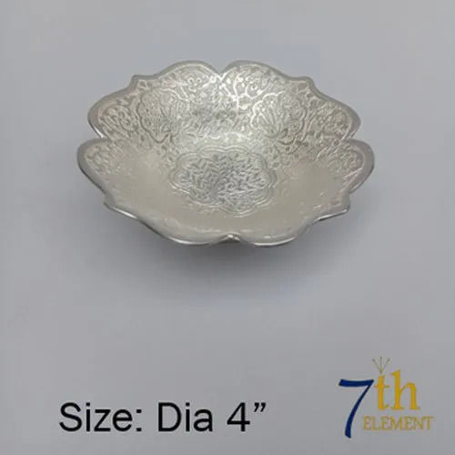 German Silver Plated Bowl For Gifting With 4 Inch Diameter And Round Shape