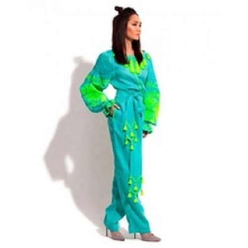 Ladies Embroidered Cotton Long Sleeve Round Neck Casual Wear Jumpsuits